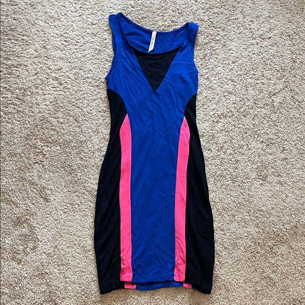 Chic Colorblock Mini Dress in Blue and Pink